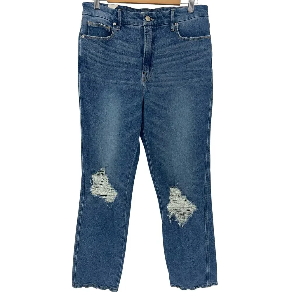 Good American Good Curve Straight Distressed Jeans 12/31 - Picture 3 of 7